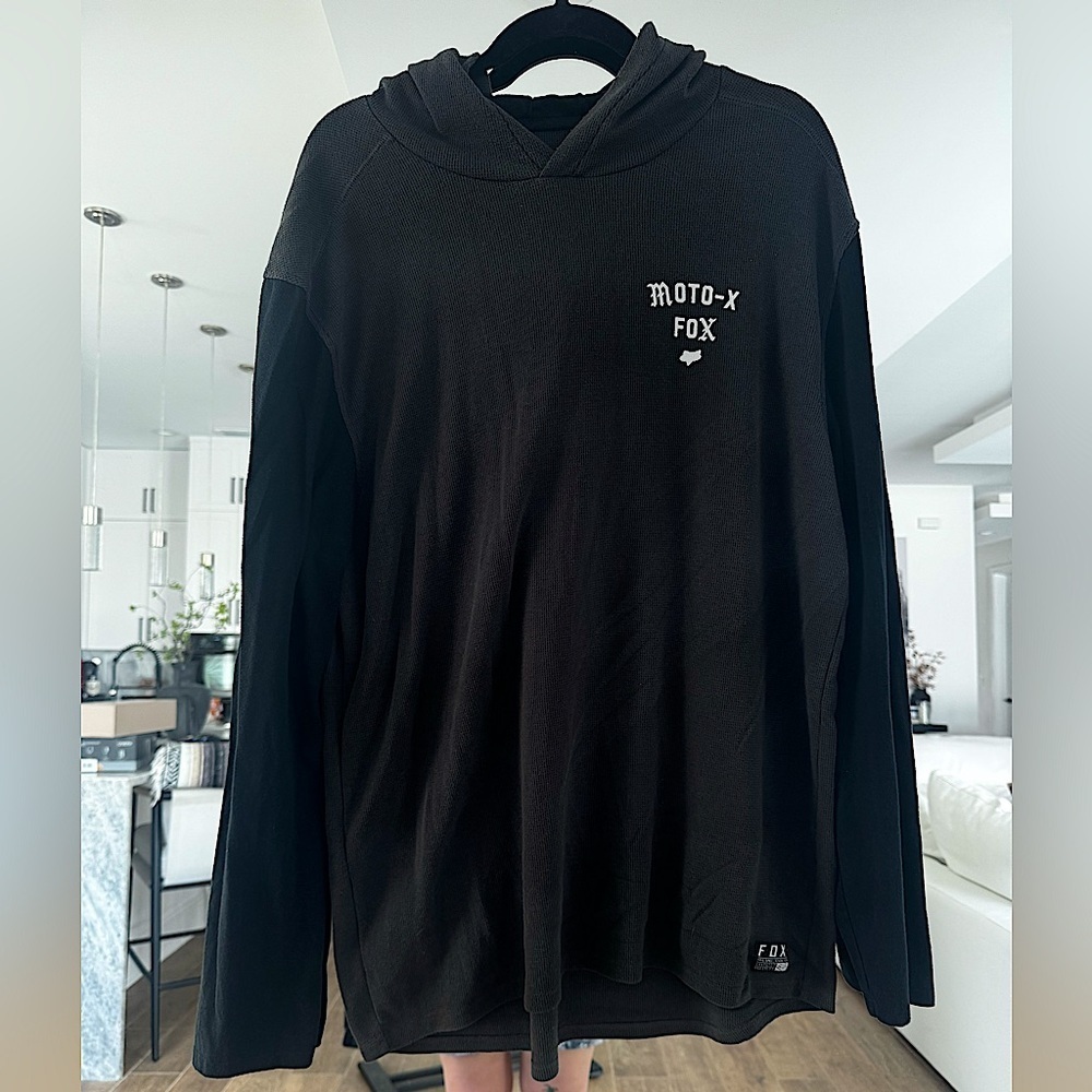 Fox Racing Moto-X Waffle Knit Hoodie Black XXL Long Sleeve Vintage Style Y2K
